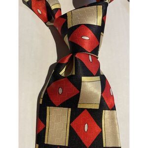 Roberta Collection Men's 100% Silk Tie Red/Black/Silver Colorblock Made In Italy